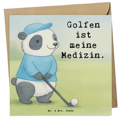 Produktbild von Mr. & Mrs. Panda Grußkarte Panda Golfen Design - Weiß - Geschenk, Golf Verein, faltkarte, doppelkarte, anlasskarte, Klappkarte, spielen, Golfplatz, Golfturnier