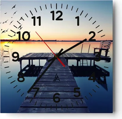 Produktbild von Wanduhr - Quadrat - Glasuhr - See Brücke - 30x30cm - Schleichendes Uhrwerk - Lautlos - zum Aufhängen bereit - Dekoration Modern - Wanddekoration aus Glas - C4AC30x30-3698