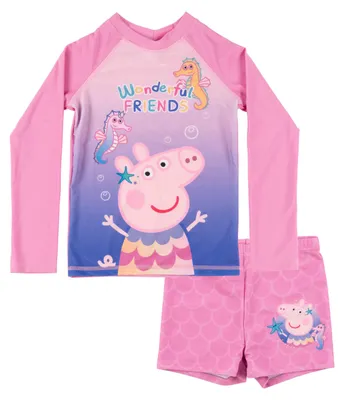 Produktbild von Peppa Wutz Schwimmset UV-Schutz 30 für Mädchen - Kinder Badeanzug Badeset langarm Shirt und Hose Zweiteiler Rosa 98-104