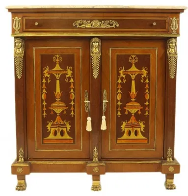 Image de Commode Empire "Casa Padrino" en acajou avec incrustations, équipée d'un plateau en marbre, dimensions : 110 x 40 x hauteur 115 cm