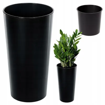 Produktbild von Lamela Lilia Blumentopf Hochglanz Schwarz mit Einsatz