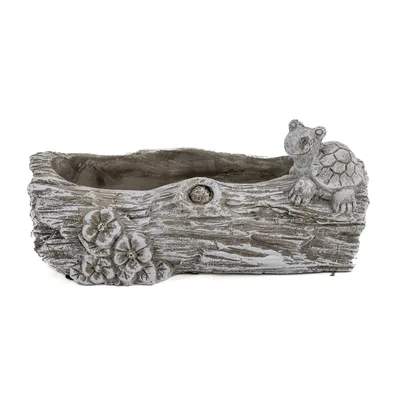 Produktbild von Zement Pflanzschale grau Baumstamm mit Schildkröte 12 x 28cm Blumentopf Deko-Schale bepflanzbar