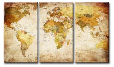 Obrázok produktu pre Obraz na plátne Mapa sveta 3-dielny 120x80 cm