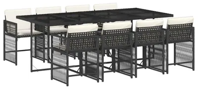 Produktbild von vidaXL 9-tlg. Garten-Essgruppe mit Kissen Schwarz Poly Rattan