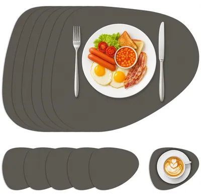 Produktbild von Tischsets und Untersetzer - Abwaschbar aus Kunstleder - 6er Set - 45x30 cm und Ø 10 cm