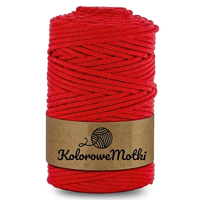 Zdjęcie produktu dla KoloroweMotki | Sznurek bawełniany z rdzeniem 100m 5mm Czerwony | Idealny do rękodzieła, makramy, na torebki, dywany, prac artystycznych