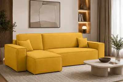 Image de Canapé d'angle Kaiser Möbel en forme de L, avec fonction couchage et coffre de rangement, revêtement en velours Bluvel, couleur or, côté gauche, modèle BEST L
