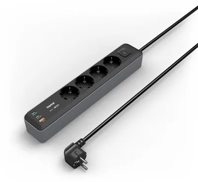 Produktbild von Hama Steckdosenleiste 4-fach + 2x USB-C / 1x USB-A, 1,4m, mit Schalter, Schwarz