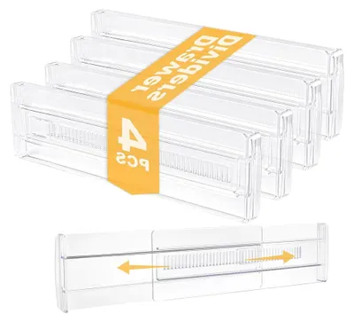 Produktbild von 4 Stück Kunststoff Schubladentrenner Verstellbar Transparente, Schubladen Organizer Kleiderschrank Organizer für Schlafzimmer, Kommode, Küche