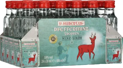 Produktbild von St. Hubertus Pfefferminz Tropfen 24x 0,02L 18% Vol. Klopfer Shot