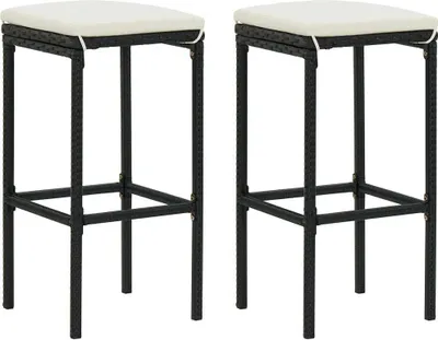 Produktbild von Barhocker mit Kissen 2 Stk. Schwarz Poly Rattan