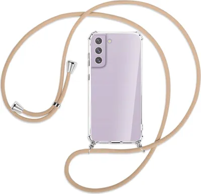 Produktbild von Handykette Backcover-Schutzhülle mit Band (Metall silberfarben) für Samsung Galaxy S21 FE - beige