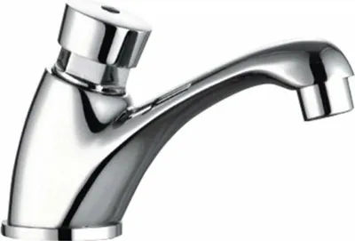 A single chrome faucet on a white background.