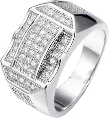 Produktbild von Mode Männer Strass Intarsien Geometrische Finger Ring Hochzeit Schmuck Geschenk-Silber,US 10