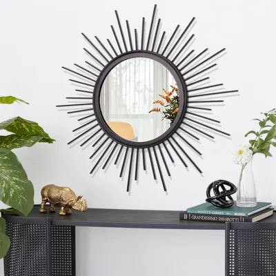 Produktbild von Wandspiegel Sonnenspiegel Rund Metall Schwarz 30x30 cm