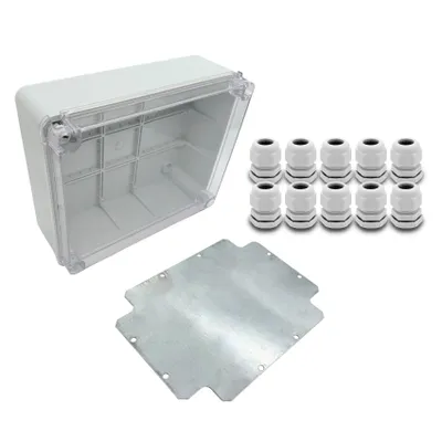 Produktbild von ARLI SET: Abzweigdose IP67 Sichttür Aufputz 310 x 230 x 130 mm inkl. Montageplatte + 10x Kabelverschraubungen M20 x 1,5 mm