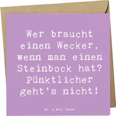 Produktbild von Mr. & Mrs. Panda faltkarte Spruch Steinbock Wecker - Lavendeltraum - Geschenk, Horoskop, anlasskarte, wenn man einen hat? Pünktlicher geht's nicht!, Klappkarte, Humor