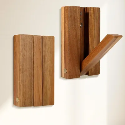 2er-Set Kleiderhaken aus Holz, Wandhaken, braun, 80x140x25 mm