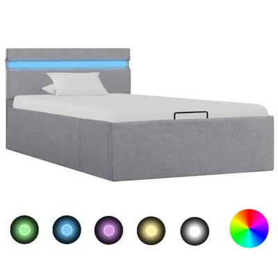 Produktbild von Bett mit Bettkasten Hydraulisch LED Hellgrau Stoff 100x200 cm