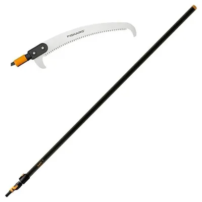 Produktbild von Fiskars Quikfit™ Gebogene Säge + Quikfit™ Teleskop-L-Griff - Set 136605