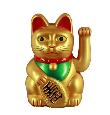 Produktbild von HAAC Winkekatze Glücksbringer, Kunststoff, gold matt, 16 cm, winkt Glück, Geld und Wohlstand, Dekoration und Geschenk