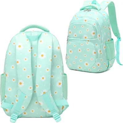 Produktbild von Schulrucksack Mädchen Teenager Damen Schultasche Rucksack Set Gänseblümchen Schulranzen mit Lunchpaket Tasche und Mäppchen, grün, Gänseblümchen