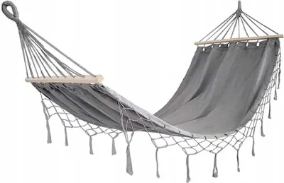 Obrázek produktu pro Verk 27124 Hamaka Houpací síť dřevo 200 x 100 cm šedá