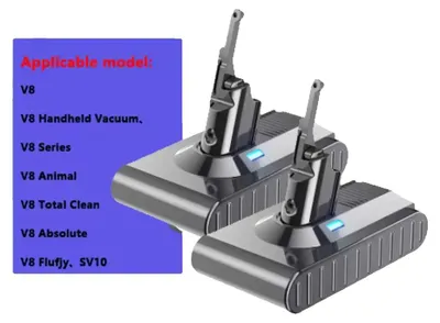 Image de Batterie pour aspirateur, capacité de 12 800 mAh, dispositifs de sécurité, lot de 2 V8 12 800 mAh