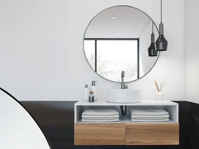 Produktbild von Runder Wandspiegel MILA mit schwarzem Metallrahmen Ø50cm