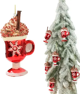 Image de Boule de Noël en verre - Tasse de chocolat chaud avec cannelle et vermicelles 13 x 7 x 6 cm