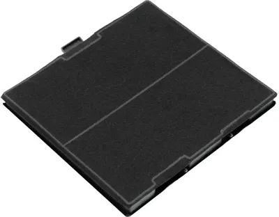 A black filter is shown from a diagonal angle on a white background.