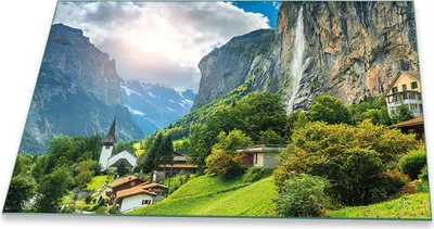 Produktbild von Herdabdeckplatte Glaskeramik Spritzschutz Glas Universal Deko 80x52 Landschaft Grün