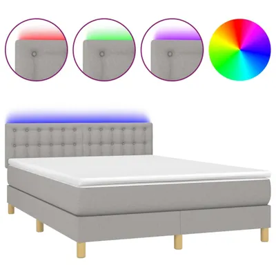 Produktbild von vidaXL Boxspringbett mit Matratze & LED Hellgrau 140x200 cm Stoff