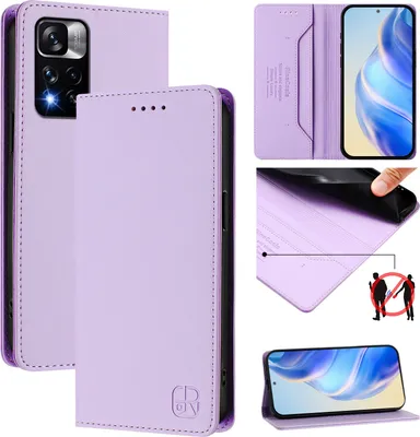 Produktbild von Lederhülle für Xiaomi Poco X4 NFC Hülle Flip Brieftasche Kartenfächern Ständer Schutzhülle Violett