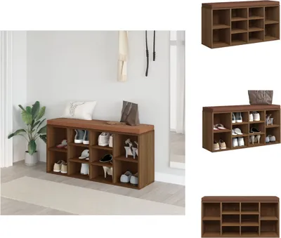 Image de vidaXL Banc à chaussures marron aspect chêne 103x30x48 cm Bois composite - Bancs de coffre et de couloir