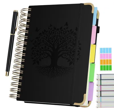 Produktbild von Notizbuch A5 liniert, 320 Seiten, 100gsm Papier, mit Trennblättern, Stift, Innentasche, Schwarz