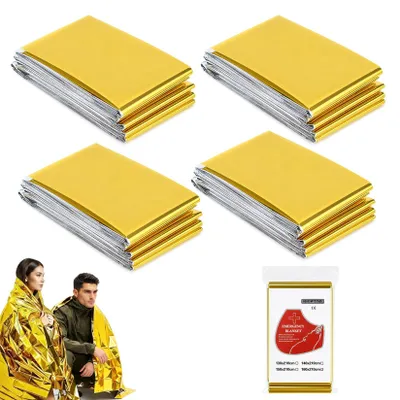Imagen del producto de Mantas térmicas, juego de 4 unidades, protección térmica, doradas y plateadas, para actividades al aire libre