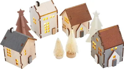Produktbild von VBS Holzhäuschen Szene, beleuchtet, 8-teilig, 6.5-7.5 cm