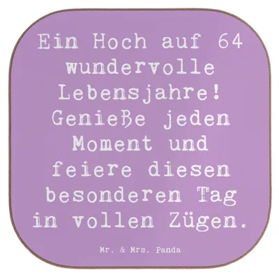 Produktbild von Mr. & Mrs. Panda Untersetzer für Gläser Spruch 64. Geburtstag Feier - Lavendeltraum - Geschenk, 64 Jahre, gläseruntersetzer, Tassenuntersetzer, Holzuntersetzer, Coaster