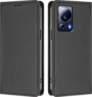 Image de Etui en cuir pour Xiaomi 13 Lite, étui magnétique en cuirPolyuréthaneavec support Noir