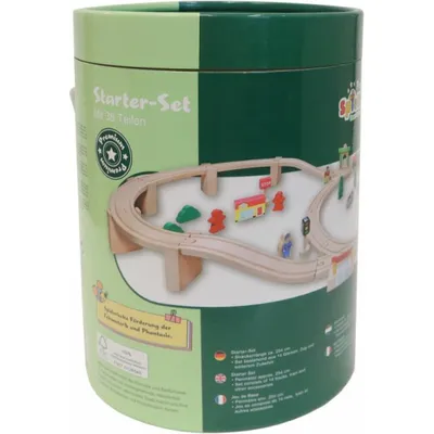 Produktbild von SpielMaus Holz Holzeisenbahn in Trommel, 38-teilig
