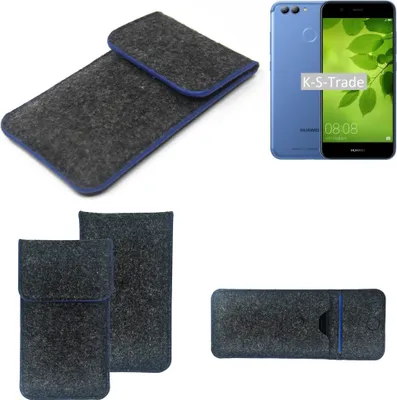 Produktbild von K-S-Trade Handy-Hülle Schutz-Hülle kompatibel mit Huawei Nova 2 Filztasche Pouch Tasche Case Sleeve Filzhülle dunkelgrau, blauer Rand
