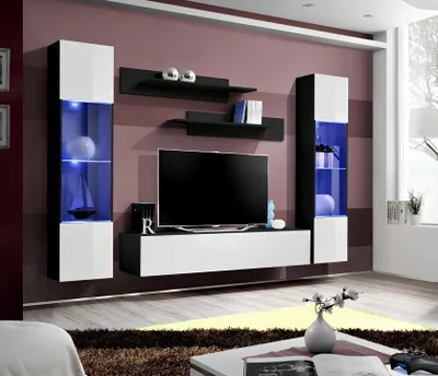 Image de Meuble mural en bois Salon Meubles TV Support mural design moderne Étagères