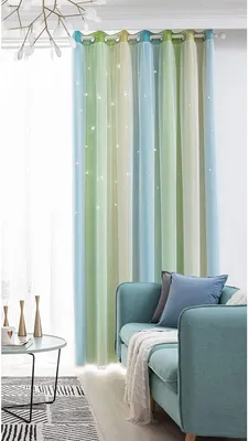 Productafbeelding van Verduisterende Gordijnen - Sterren Gordijnen Raambekleding - Kinderkamer Decoratie - Uitgesneden Sterren Design - 100 x 130 cm - Groen