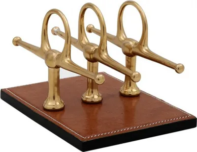 Produktbild von Casa Padrino Luxus Briefständer Echtleder Braun / Messing 4 x 8 cm x H12cm - Leder Ständer Briefe Visitenkarten - Büro Accessoire