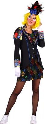 Produktbild von T3266-S schwarz-bunt Damen Clown Jacke und Kleid Gr.S=38