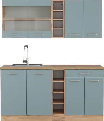 Produktbild von Singleküche Vicco R-Line Blau-Grau/Goldkraft Eiche 160 cm ohne Arbeitsplatte, Model 41019