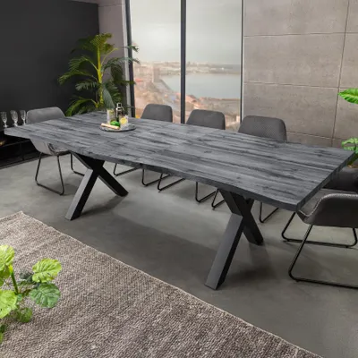Produktbild von riess-ambiente Ausziehbarer Esstisch WILD 180-220cm grau gekälkt schwarz Wildeichen-Design Baumkante