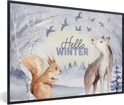 Produktbild von MuchoWow® Gerahmtes Poster Schnee - Winter - Tiere 60x40 cm - Poster mit Schwarzem Bilderrahmen Wandposter Rahmen Foto Bilder - Printing - Wanddeko Schlafzimmer