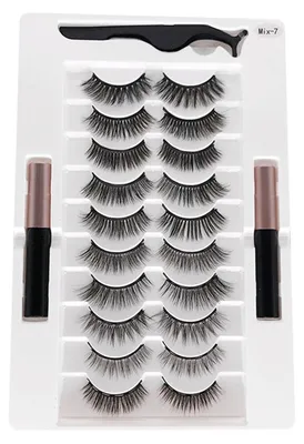 Image de 20 paires de faux cils magnétiques 3D, réutilisables, duveteux, artificiels, eyeliner pour maquillage, noirs